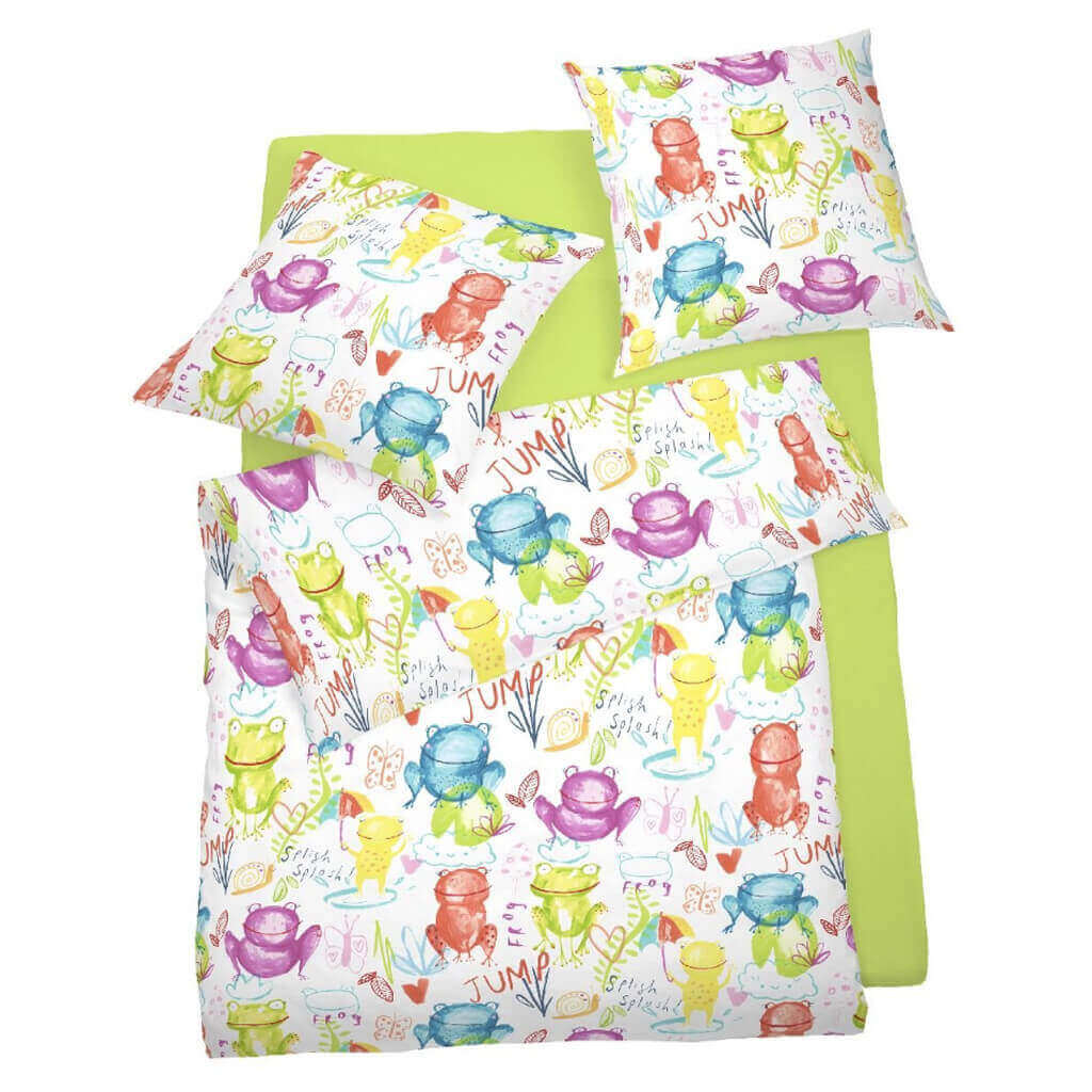 Kinder-Bettwäsche 100x135 Schlafgut Daily Cotton Baumwolle Frösche Frosch bunt - Bild 1 von 1